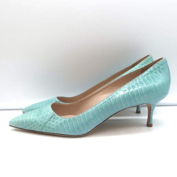 Manolo Blahnik BB 100 Snakeskin Pointed Toe Pumps Aqua - Picture 5 of 10